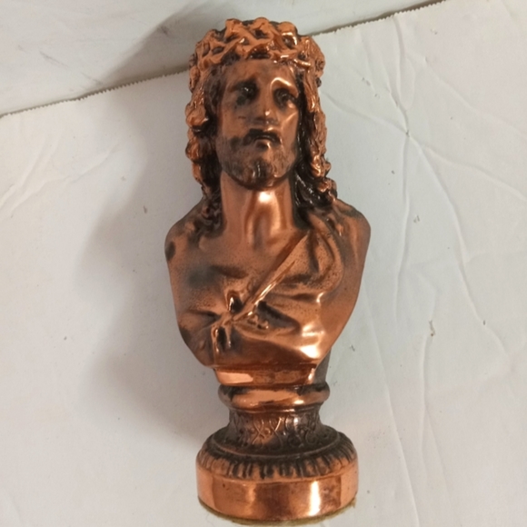 Antique Bust of Jesus Christ Sculpture Figurine Solid Bronze Paperweight